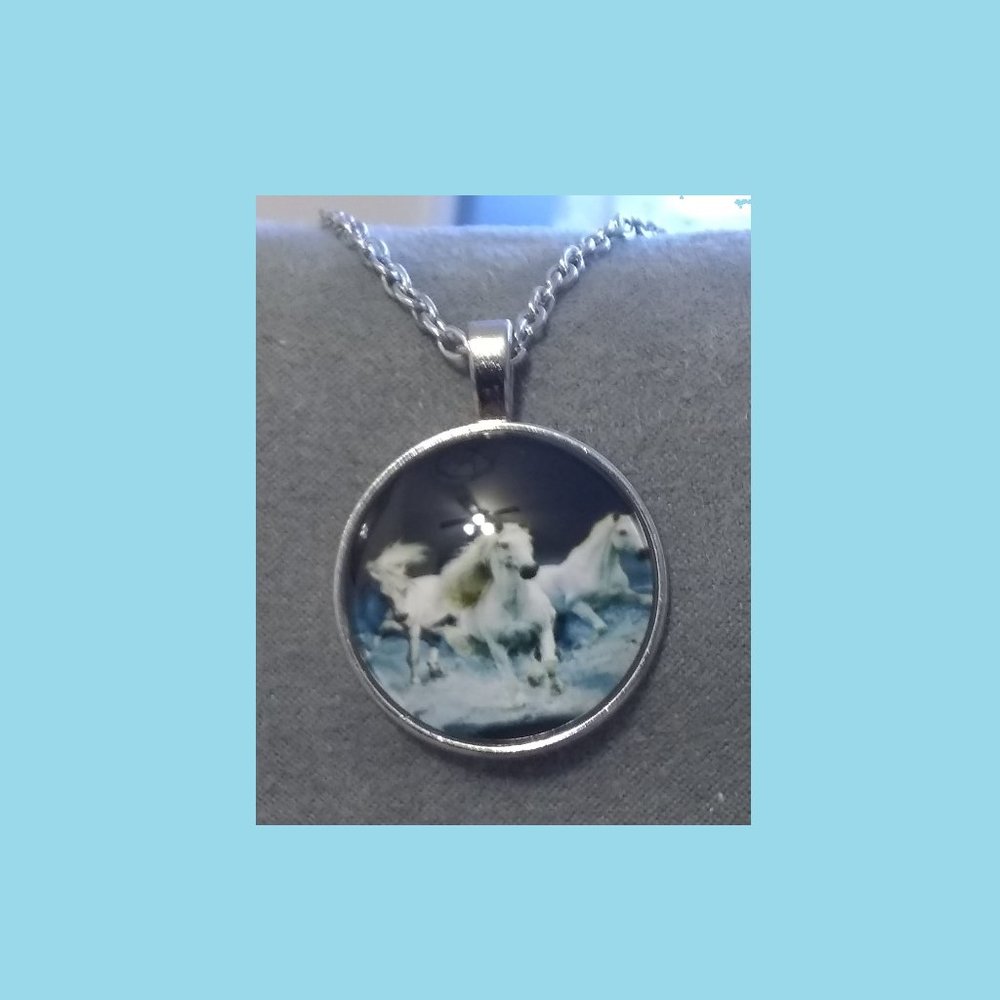 New: White Horses picture Necklace